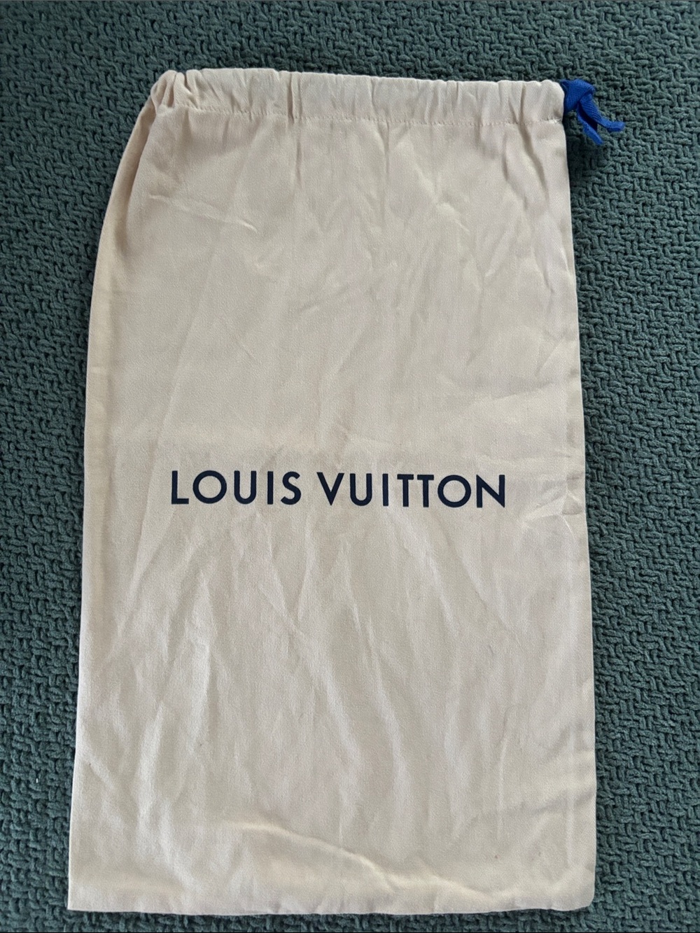 Louis Vuitton Cream Drawstring Dust Bag with Dark Navy Blue Logo